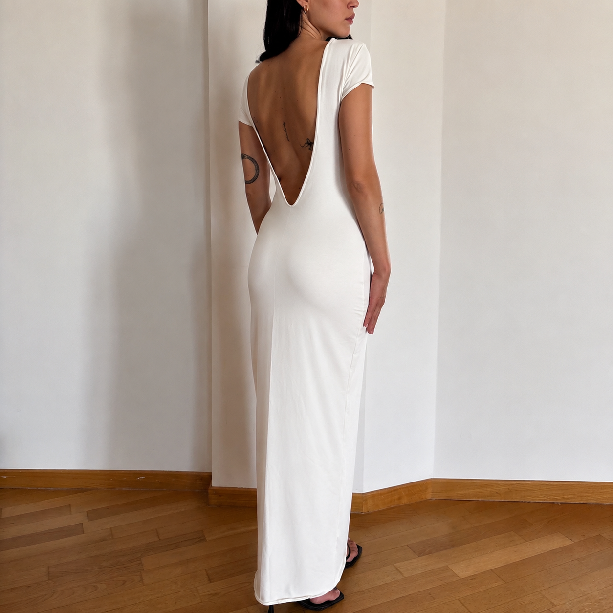 Abito backless cotton bianco