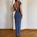 abito backless cotton blu