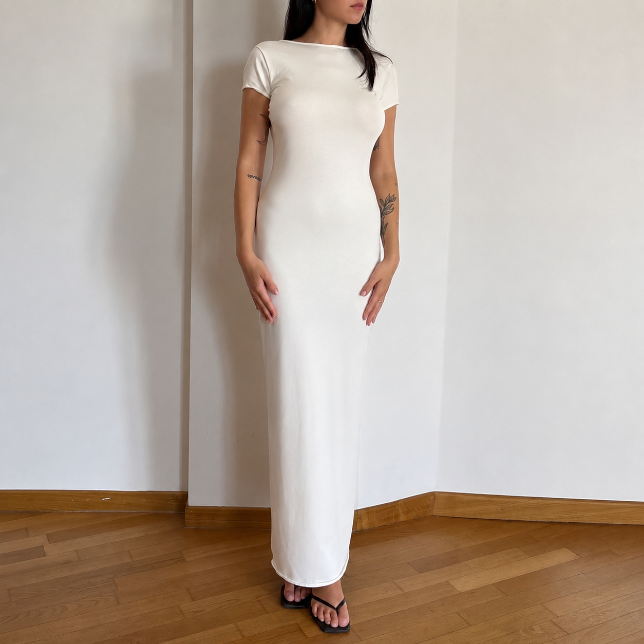 Abito backless cotton bianco